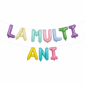 Set Baloane Litere La Mulți Ani Pastel (35 cm) Banner Multicolor Ghirlanda din baloane folie metalizata mata pentru petreceri copii. Imaginea prezinta mesajul in limba romana La Multi Ani