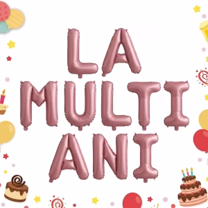 Set Baloane Litere La Mulți Ani Roz Pastel (35 cm) Banner Folie Ghirlanda din baloane folie metalizata pentru petreceri fete. Imaginea prezinta mesajul in limba romana La Multi Ani