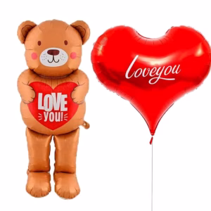 Set Baloane Urs Gigant 158cm și Inimă Roșie XXL – Decor Surpriză Romantică Un set romantic de baloane din folie format dintr-un ursuleț gigant maro de tip Airwalker