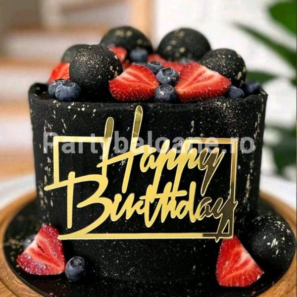 Topper Tort Happy Birthday Auriu (Plexiglass) 10x7 cm Un topper decorativ modern pentru tort