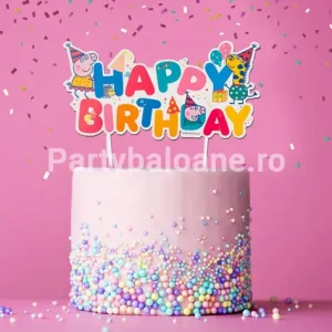 Topper Tort Happy Birthday Peppa Pig pentru Decor Premium topper tort happy birthday peppa pig decoratiuni petrecere copii