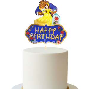 Topper Tort Happy Birthday Printesa Belle (Frumoasa si Bestia) 14 x 15 cm Un topper decorativ din carton pentru tortul fetelor