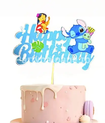 Topper Pentru Tort Happy Birthday Stitch Si Lilo - BLEU
