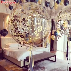 Balon jumbo transparent cu confetti aurii, 50 cm