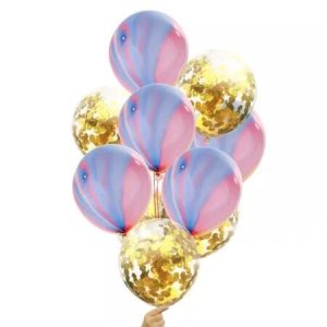 SET 10 BALOANE LATEX CONFETTI SI MARMORATE COLORATE 30 CM