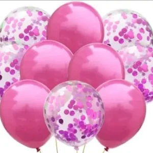 Set 10 baloane latex roz cu confetti