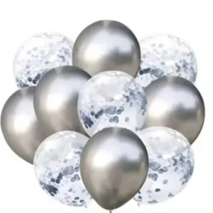 Set 10 baloane latex argintii cu confetti