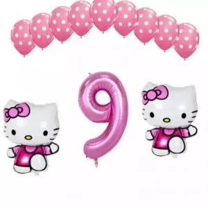 Set 13 baloane cu cifra 9, hello kitty
