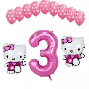 Set 13 baloane cu cifra 3, hello kitty