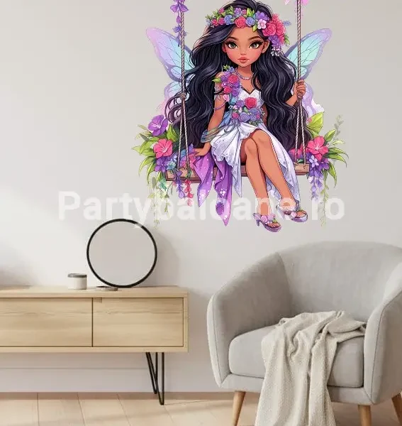 ZANA CU FLORI MOV STICKER DECORATIV PENTRU PERETE - COD 494B