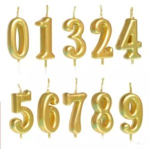 Lumânări Tort Cifre Aurii Chrome (0-9) – 15 cm cu Tijă Un set complet de lumânări pentru tort în formă de cifre