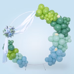 Arcada Metalica Rotunda Suport Baloane Alb Premium 200 cm Suport cadru metalic rotund de culoare alba, diametru 200 cm, sistem de prindere sigur, perfect pentru aranjamente foto, baloane si accesorii florale.