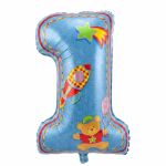 Balon Folie Cifra 1 Albastru cu Ursulet 68 cm Balon din folie premium in forma de cifra 1 textura denim albastru cu imprimeu grafic ursulet racheta si stea cazatoare dimensiune 68 cm.