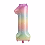 Balon Folie Cifra 1 Curcubeu Pastel cu Stele 100 cm Balon din folie premium in forma de cifra 1 curcubeu pastel cu stelute dimensiune 100 cm.