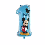 Balon Folie Cifra 1 Mickey Mouse Albastru 72 cm Balon din folie premium in forma de cifra 1 albastru deschis cu personajul Mickey Mouse si textul Birthday dimensiune 72 cm.