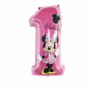 Balon Folie Cifra 1 Minnie Mouse Roz 72 cm Balon din folie premium in forma de cifra 1 roz intens cu personajul Minnie Mouse si textul Birthday dimensiune 72 cm.