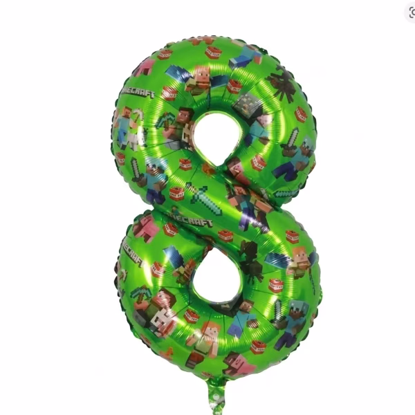 Balon Folie Cifra 8 Tematica Minecraft Verde 100 cm Balon din folie premium in forma de cifra 8 verde cu imprimeu tematic personaje Minecraft dimensiune 100 cm.