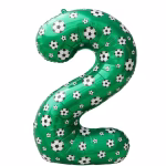 Balon Folie Cifra 2 Tematica Fotbal Verde 100 cm Balon din folie premium in forma de cifra 2 verde cu imprimeu tematic mingi de fotbal dimensiune 100 cm.