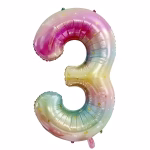 Balon Folie Cifra 3 Curcubeu Pastel cu Stele 100 cm Balon din folie premium in forma de cifra 3 curcubeu pastel cu stelute dimensiune 100 cm.