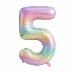 Balon Folie Cifra 5 Curcubeu Pastel cu Stele 100 cm Balon din folie premium in forma de cifra 5 curcubeu pastel cu stelute dimensiune 100 cm.