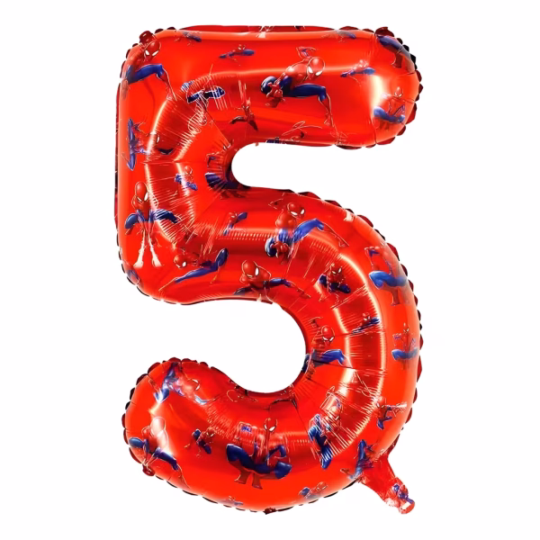Balon Folie Cifra 5 Spiderman Rosu 74 cm Balon din folie premium in forma de cifra 5 rosu cu imprimeu tematic personajul supererou Spiderman dimensiune 74 cm.