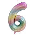 Balon Folie Cifra 6 Curcubeu Pastel cu Stele 100 cm Balon din folie premium in forma de cifra 6 curcubeu pastel cu stelute dimensiune 100 cm.