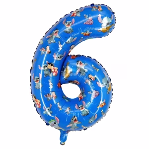 Balon Folie Cifra 6 Lilo & Stitch Albastru 74 cm Balon din folie premium in forma de cifra 6 albastru cu imprimeu tematic personajele Lilo si Stitch dimensiune 74 cm.