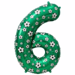 Balon Folie Cifra 6 Tematica Fotbal Verde 100 cm Balon din folie premium in forma de cifra 6 verde cu imprimeu tematic mingi de fotbal dimensiune 100 cm.