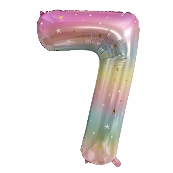 Balon Folie Cifra 7 Curcubeu Pastel cu Stele 100 cm Balon din folie premium in forma de cifra 7 curcubeu pastel cu stelute dimensiune 100 cm.