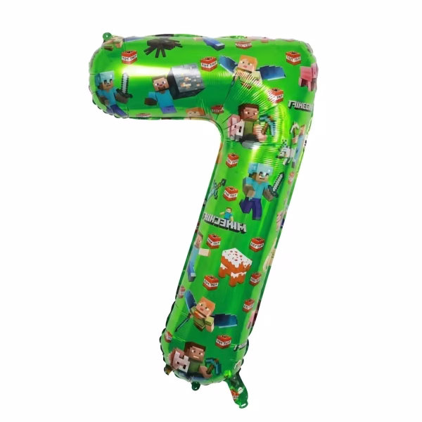 Balon Folie Cifra 7 Tematica Minecraft Verde 100 cm Balon din folie premium in forma de cifra 7 verde cu imprimeu tematic personaje Minecraft dimensiune 100 cm.