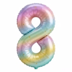 Balon Folie Cifra 8 Curcubeu Pastel cu Stele 100 cm Balon din folie premium in forma de cifra 8 curcubeu pastel cu stelute dimensiune 100 cm.