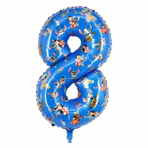 Balon Folie Cifra 8 Lilo & Stitch Albastru 74 cm Balon din folie premium in forma de cifra 8 albastru cu imprimeu tematic personajele Lilo si Stitch dimensiune 74 cm.