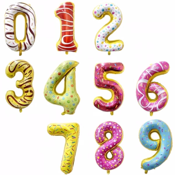 Balon Folie Cifra Gogoasa 80 cm Colectie de baloane din folie premium in forma de cifre de la 0 la 9 cu design tematic gogoasa donut glazura colorata si bombonele dimensiune 80 cm.