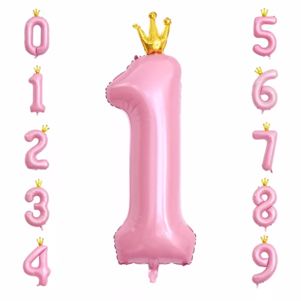 Balon Folie Cifra Roz cu Coronita Aurie