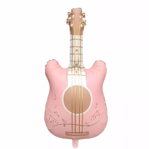 Balon Folie Figurina Chitara Roz 90 cm Balon din folie premium in forma de figurina chitara acustica roz pastel cu detalii aurii dimensiune 90x46 cm.