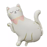Balon Folie Figurina Pisica Alba 69 cm Balon din folie premium in forma de figurina pisica alba cu fundita roz si detalii aurii dimensiune 69x68 cm.