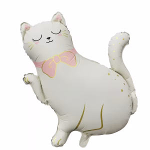 Balon Folie Figurina Pisica Alba 69 cm Balon din folie premium in forma de figurina pisica alba cu fundita roz si detalii aurii dimensiune 69x68 cm.