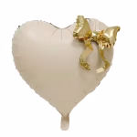 Balon Folie Inima Bej cu Fundita Aurie 56 cm Balon din folie premium in forma de inima bej alb nisip sand white cu fundita aurie tridimensionala atasata separat dimensiune 56 cm.