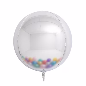 Balon Folie Sfera Orbz Argintiu Oglinda 25 cm Balon din folie 4D perfect rotund tip sfera Orbz argintiu metalizat cu efect de oglinda dimensiune 25 cm.