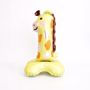 Balon Folie Stativ Cifra 1 Safari Girafa 52 cm Balon din folie 3D de sine statator in forma de cifra 1 stilizata ca o girafa cu pete galbene si maro tematica safari dimensiune 52 cm.