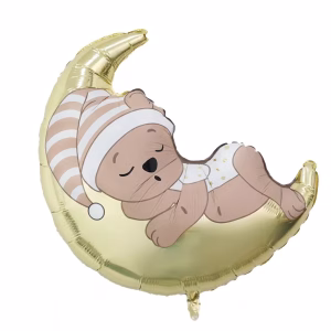 Balon Folie Ursulet pe Luna Aurie 81 cm Balon din folie premium in forma de figurina ursulet adormit pe semiluna aurie dimensiune 81x58 cm.