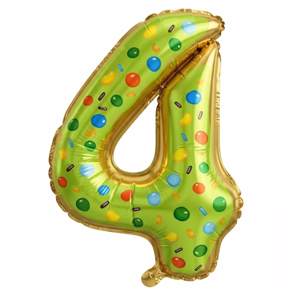 Balon folie cifra 4 forma gogoasa glazura verde bomboane.