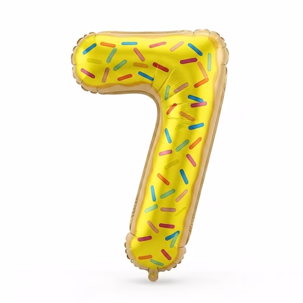 Balon folie cifra 7 forma gogoasa glazura galbena.