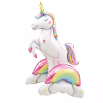 Balon folie unicorn si curcubeu airwalker Balon din folie in forma de unicorn si curcubeu model airwalker dimensiuni 52x94x43cm.