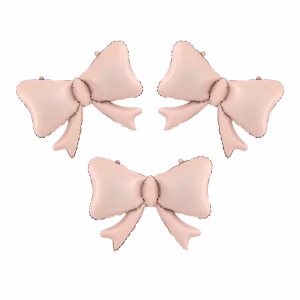 Balon folie funde roz sampanie 3 buc Set de trei baloane din folie in forma de funda roz sampanie dimensiune 55 pe 42 cm.