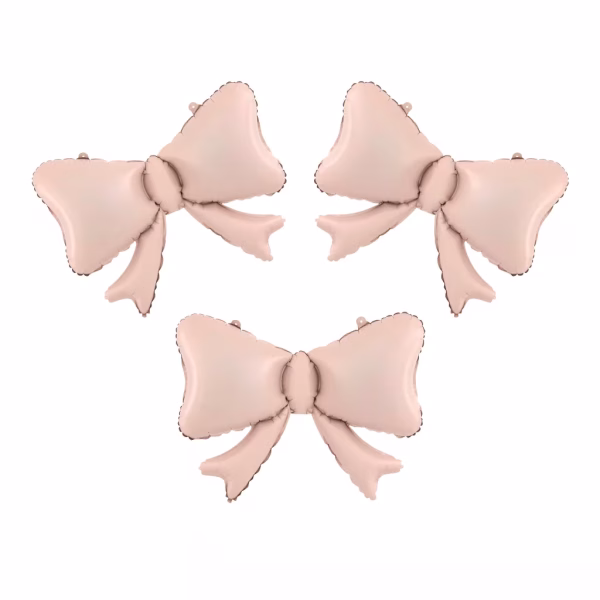 Balon folie funde roz sampanie 3 buc Set de trei baloane din folie in forma de funda roz sampanie dimensiune 55 pe 42 cm.
