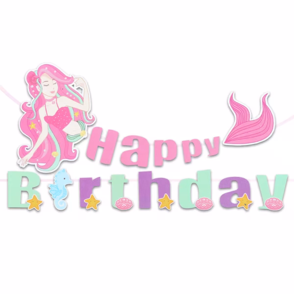 Banner Ghirlanda Happy Birthday Sirena Premium 300 cm Banner decorativ Happy Birthday tematica sirena, culori pastelate roz si verde menta, element central sirena gigant, lungime 3 metri.