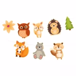 Banner Ghirlanda Prietenii Padurii cu Animale Woodland 200x18 cm Banner ghirlanda decorativa din carton cu tematica prietenii padurii, contine 8 elemente cu animale adorabile: urs, vulpe, bufnita, arici, veverite, insotite de un brad si o floare.
