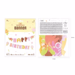 Banner Happy Birthday Tematică Cai și Echitație Formă Litere 245x22.5 cm Banner Happy Birthday din carton, tematică ecvestră cu cai, litere roz și portocalii decorate cu inimioare, litere sub formă de potcoave și capete de cai, lungime 245 cm.