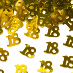 Confetti Masa Majorat 18 Ani Auriu Metalizat 15g Confetti decorativ pentru masa sub forma numarului 18, culoare auriu metalizat, pachet de 15 grame pentru petrecerea de majorat.